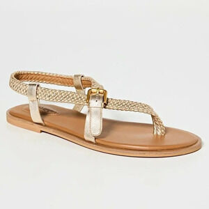 See by Chloe Women's Nola Gold Braided Strap Thong Sandals Size 37 (MSRP $325)